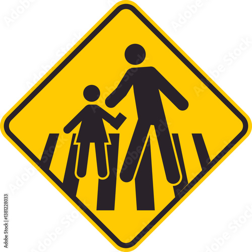 Yellow rhombus traffic sign that alerts drivers of a pedestrian crossing in a school zone.
