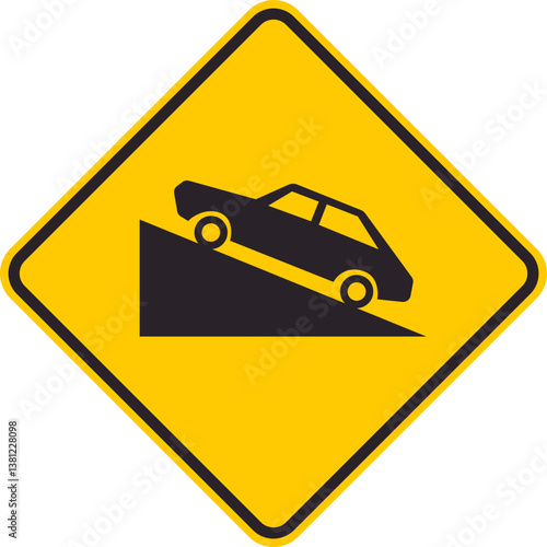 Yellow rhombus traffic sign that informs drivers of a steep uphill climb ahead.