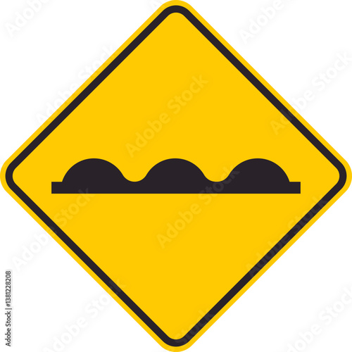 Yellow rhombus traffic sign that alerts drivers of an uneven road surface ahead.