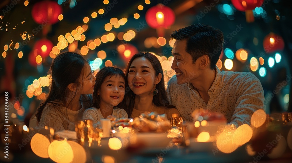 A Happy Family Dinner Under the Lantern Lights A Happy Family Dinner Under the Lantern Lights