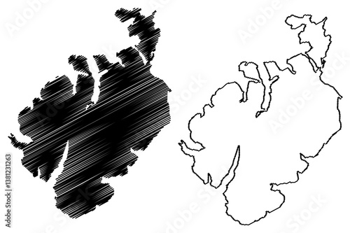 Seiland island (Kingdom of Norway) map vector illustration, scribble sketch Sievju map