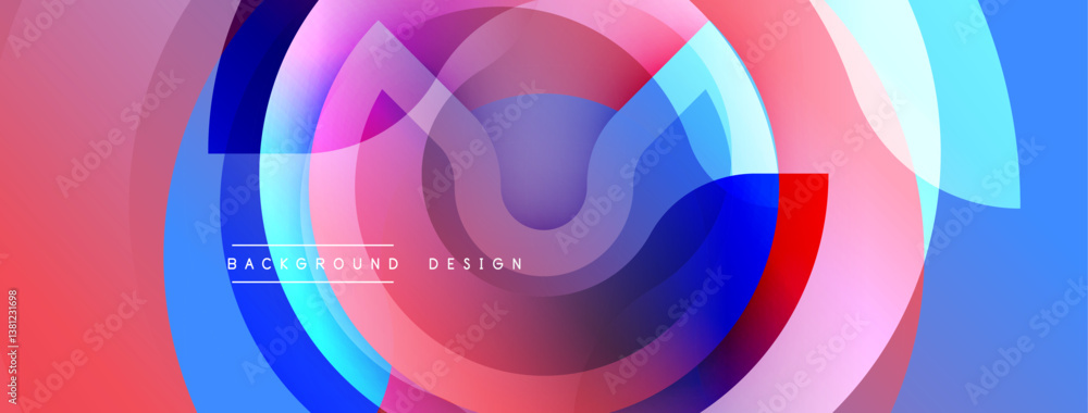 Fototapeta premium Abstract vibrant circles overlap creating dynamic composition. Blue, pink, red hues blend seamlessly. Modern design element for backgrounds.