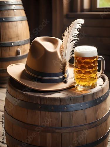 Bavarian Hat with Feather and Beer Stein, Traditional Style