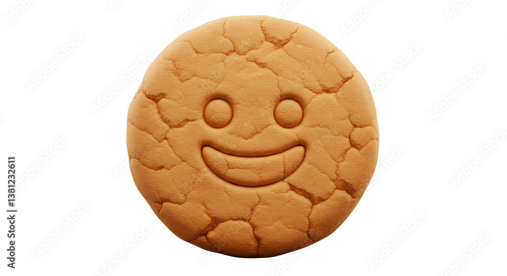Smiling Cookie Face Delicious Treat on White Background Smiling Cookie Face Delicious Treat on White Background