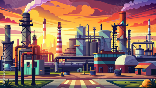 Close up Industrial view at oil refinery plant form industry zone with sunrise and cloudy sky
