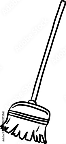 Broom silhouette, cleaning tool drawing.