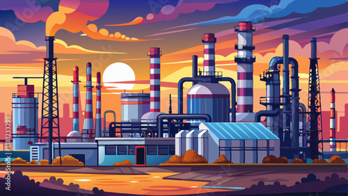 Close up Industrial view at oil refinery plant form industry zone with sunrise and cloudy sky