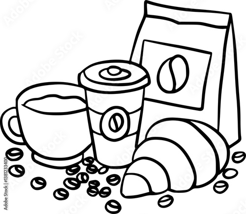 Instant coffee jar, beverage product drawing.