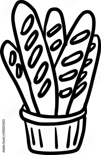 Baguette outline, French bread illustration.