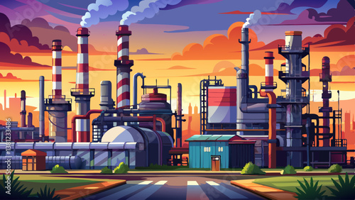 Close up Industrial view at oil refinery plant form industry zone with sunrise and cloudy sky