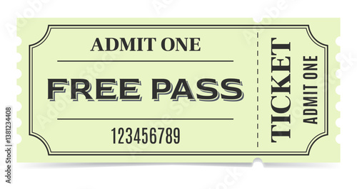 Ticket free pass. Retro ticket.