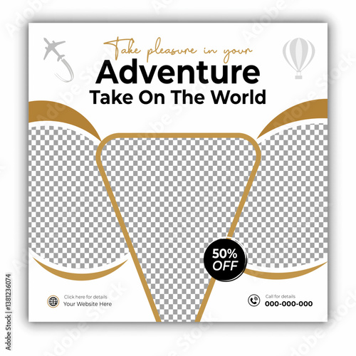 Travel and tour social media posts and web banner square design template
