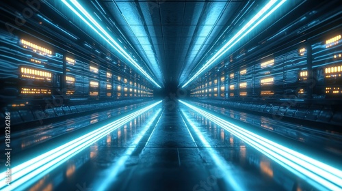 Futuristic Neon Corridor: A Digital Tunnel of Light and Technology