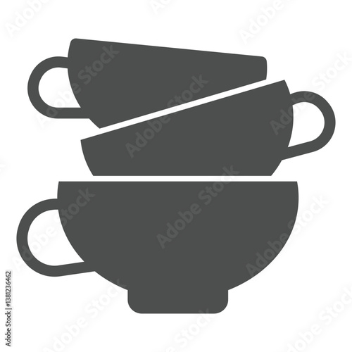 Ceramic or clay cups solid icon, pottery making concept. Vector graphics. Clay cups stacked, storage sign on white background, glyph style icon for mobile or web design.