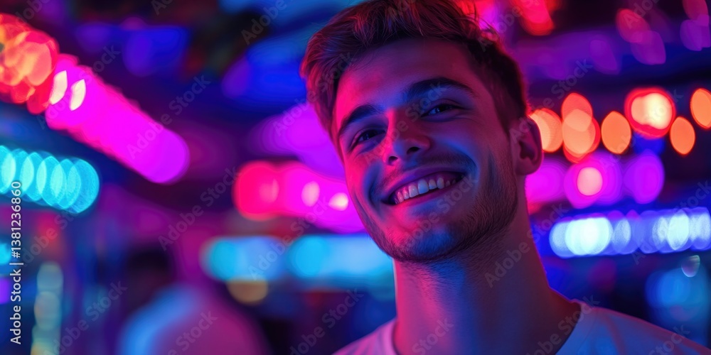 Vibrant Nightlife with Happy Man Vibrant Nightlife with Happy Man