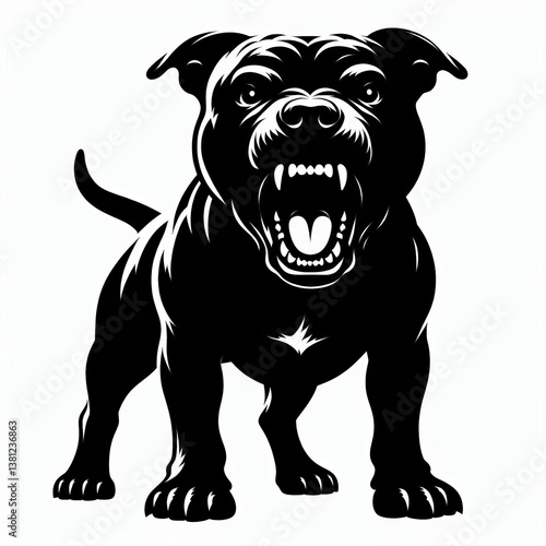 Black and White American Pit Bull Dog Silhouette
