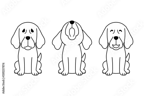Set of vector black and white cartoon character great dane dog for design.