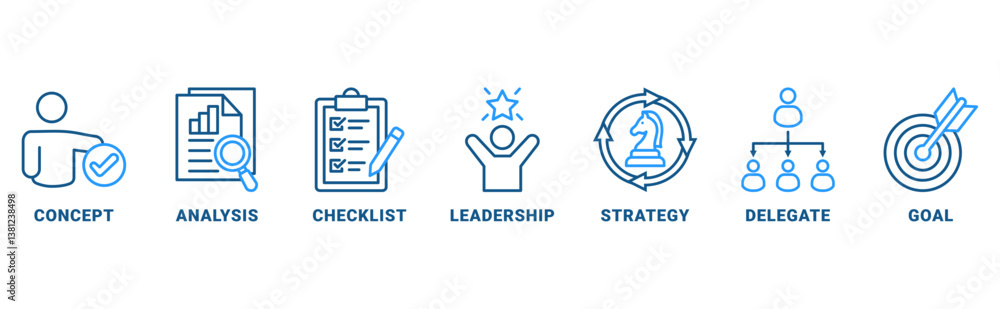 Planning banner web icon vector illustration concept with icon of concept, analysis, checklist, leadership, strategy, delegate, goal Planning banner web icon vector illustration concept with icon of concept, analysis, checklist, leadership, strategy, delegate, goal
