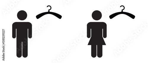 Men s and women s thin line changing rooms line icon set. WC icon, vector illustration. 
