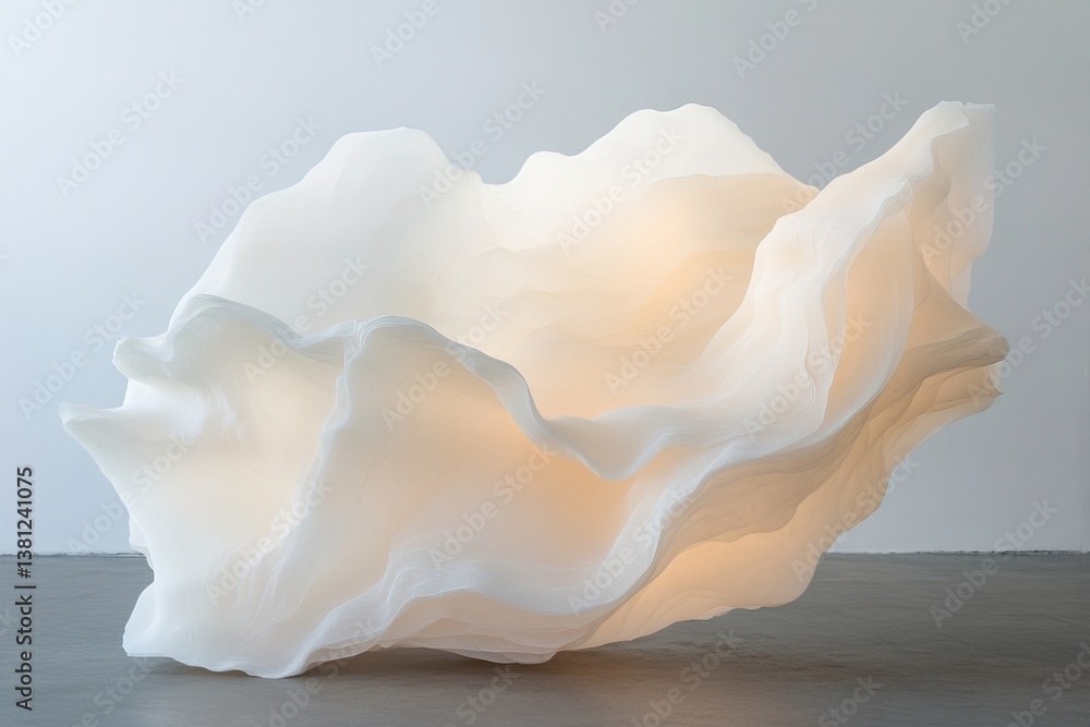 Artistic cloud-like sculpture illuminated softly Artistic cloud-like sculpture illuminated softly