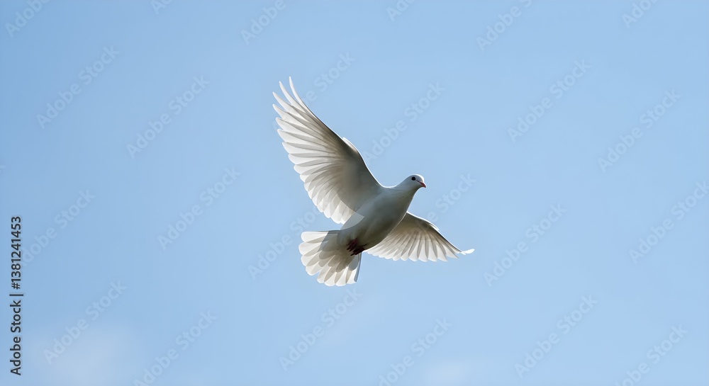 Obraz premium White dove, outstretched wings, soaring in the sky, peaceful and graceful flight