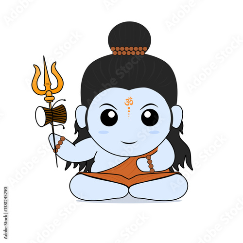 Lord Shiva Mahadev baby child cartoon illustration with white background completely editable