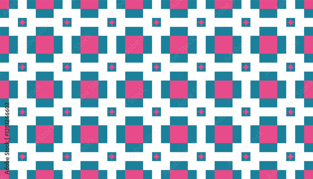 Fototapeta premium Pixel art checkered pattern. Pixel art style design with repeating checkered pattern in bold contrasting colors