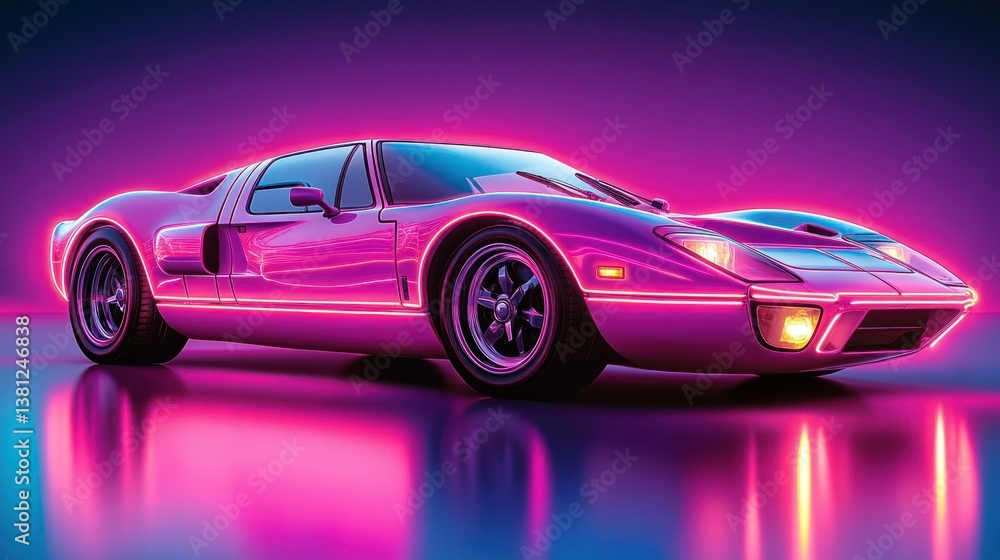 Retro Neon Pink Sports Car: A Blast from the Past Retro Neon Pink Sports Car: A Blast from the Past