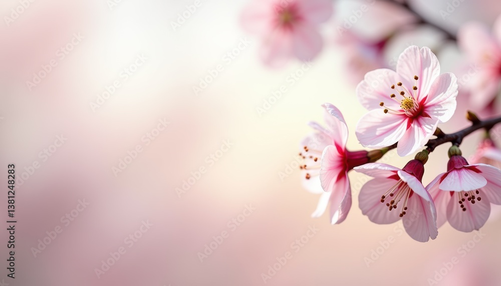 Fototapeta premium Cherry blossoms blooming against a soft pastel background 