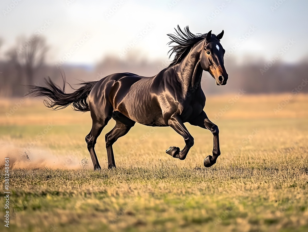 Majestic Stallion and Foal Galloping in Vibrant Grassland at Sunset - Equine Wildlife Photography Majestic Stallion and Foal Galloping in Vibrant Grassland at Sunset - Equine Wildlife Photography
