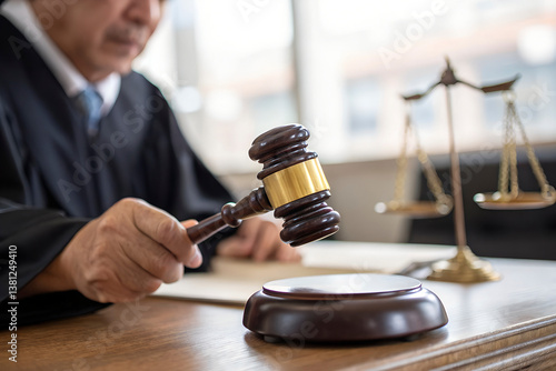 judge holds gavel in courtroom delivers verdict
