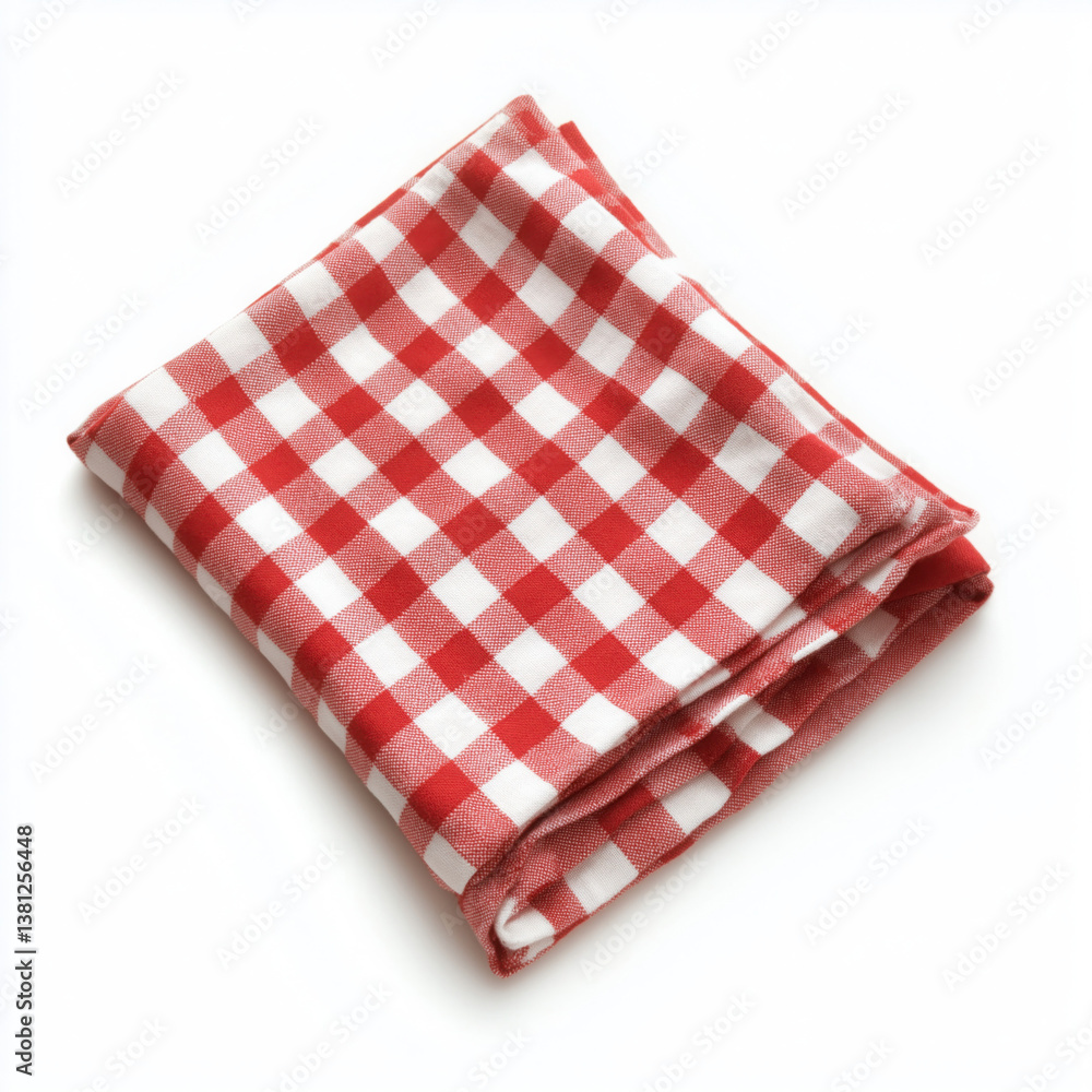 Folded checkered napkin textured fabric kitchen accessory isolated on white background Folded checkered napkin textured fabric kitchen accessory isolated on white background
