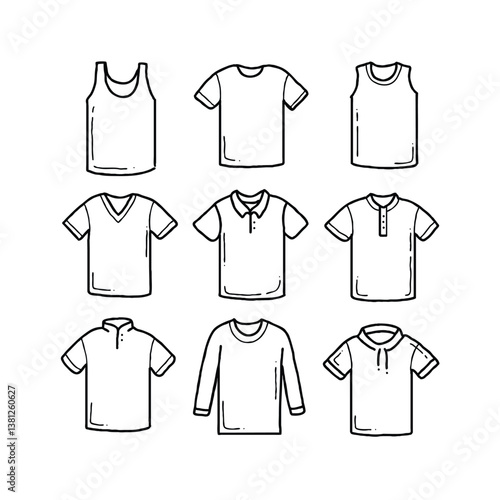 Simple Line Art of Various Tops