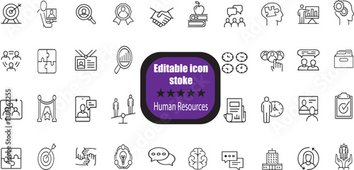 outline icons related to HR, Human Resources, Recruitment, Employment, business, office, company, management