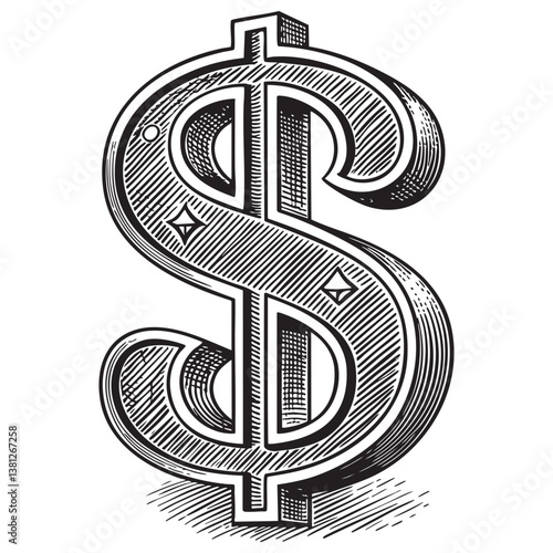 dollar sign vector engraving illustration