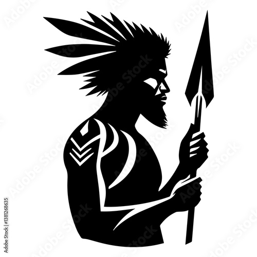 Black and white silhouette of an aborigine from an African tribe on a white background. Vector graphics. EPS.