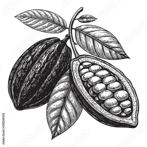 cacao beans vector engraving illustration