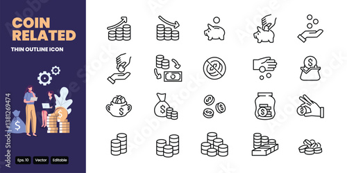 coin thin outline icon vector design good for web and mobile app