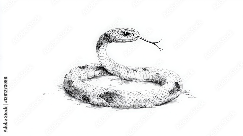 Fototapeta premium Vintage Snake Illustration, Detailed pen and ink drawing of a snake.