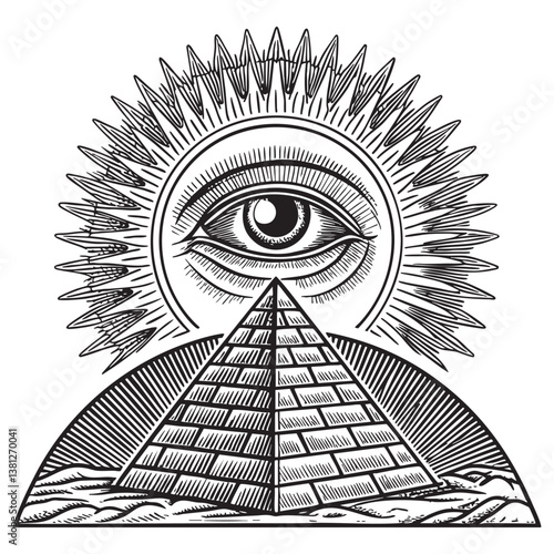 all seeing eye pyramid engraving vector illustration