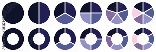 Pie chart icons different color circles. donut and pie chart infographic of vector illustration