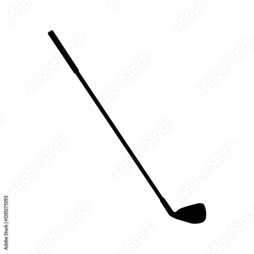 Black silhouette of a golf club stick icon on white background at a diagonal angle, vector illustration for sport game design
