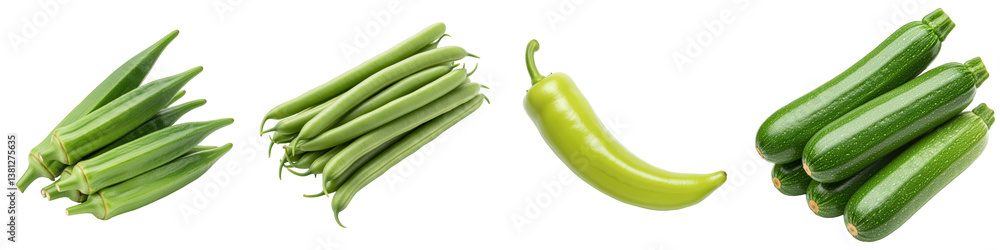 Okra, green beans, a banana pepper, and zucchini. Okra, green beans, a banana pepper, and zucchini.