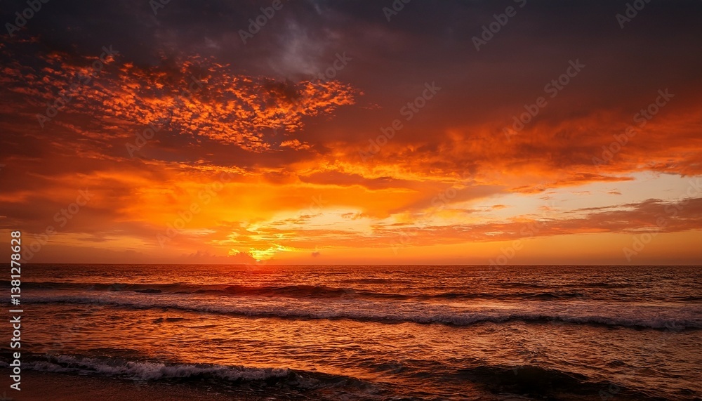 Fototapeta premium the sky is a beautiful orange color as the sun sets over the ocean
