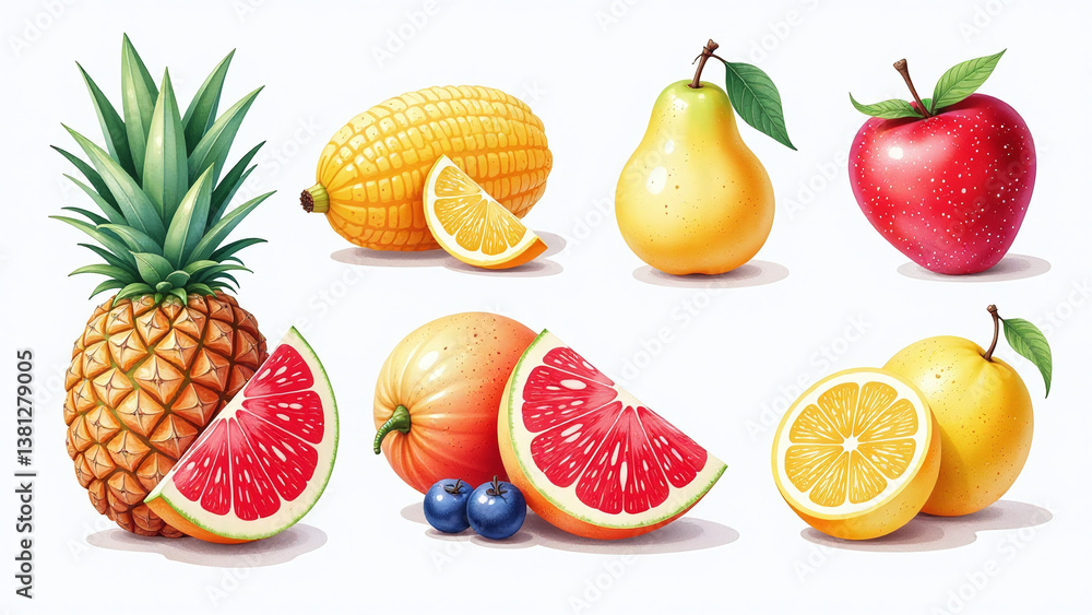 watercolor fruit illustrations feature juicy images posters labels splashed colors paint various types fresh watercolor fruit illustrations feature juicy images posters labels splashed colors paint various types fresh