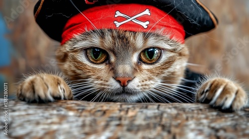 A feline buccaneer, sailing the seas of cuteness in a swashbuckling style.