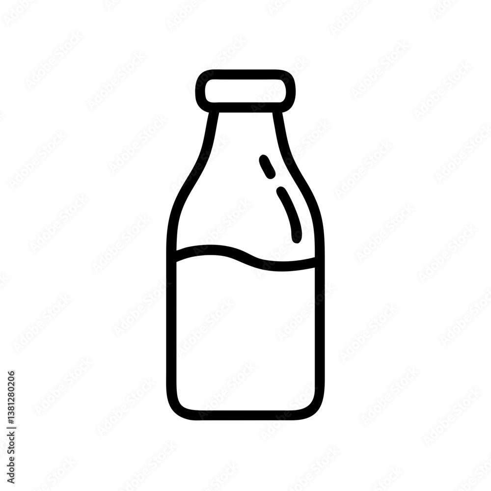 Glass milk bottle with liquid inside on white background Glass milk bottle with liquid inside on white background