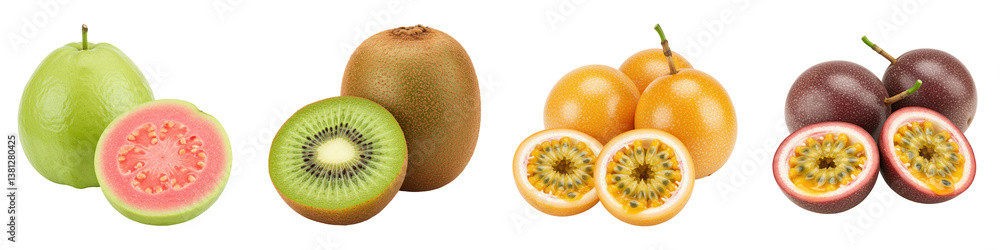 Fresh Guava, Kiwi, and Passion Fruit Display. Fresh Guava, Kiwi, and Passion Fruit Display.