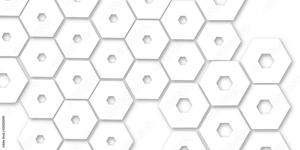 Fototapeta premium Abstract geometric technology 3d white light structure technology out line hexagon polygonal honeycomb luxury pattern vector background. 