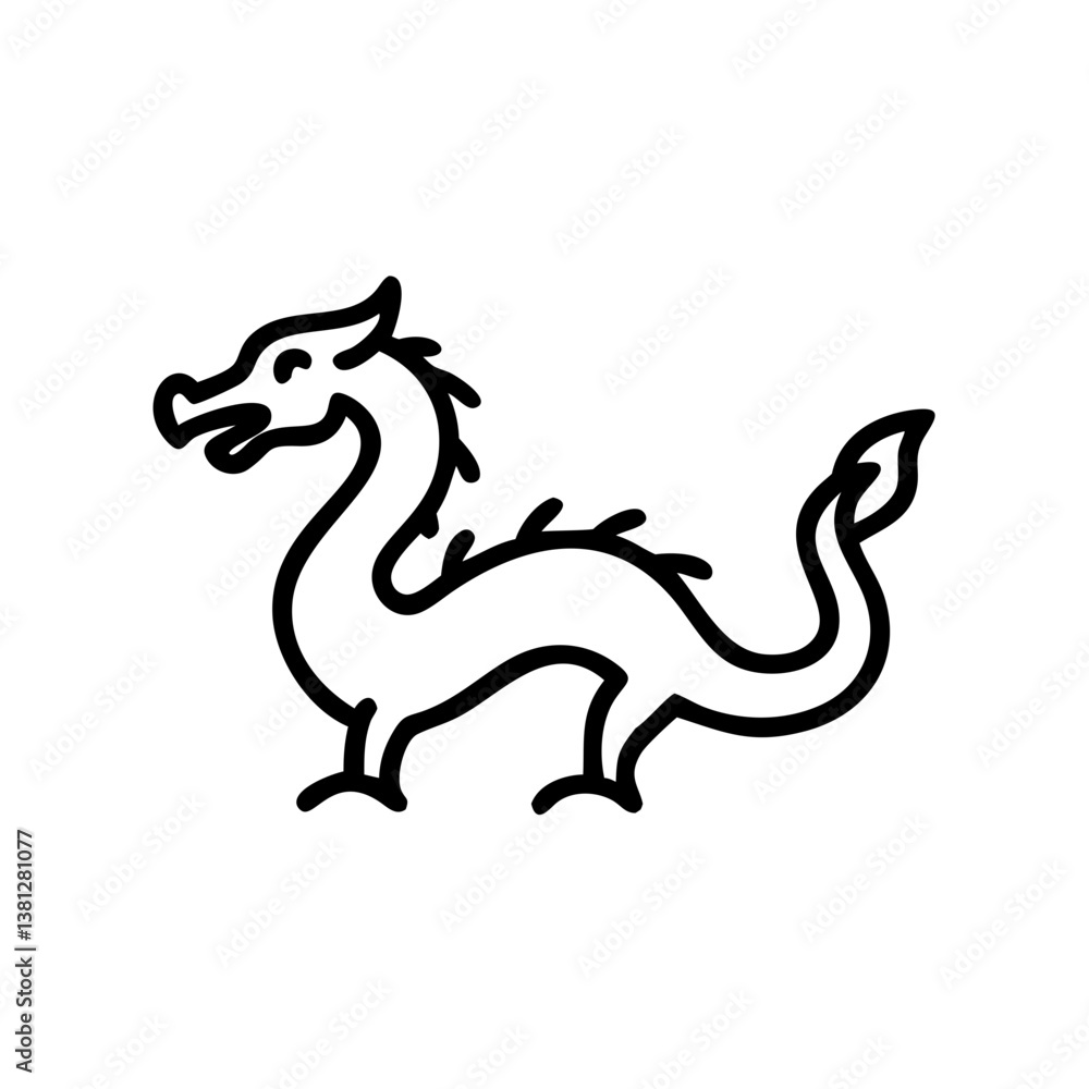 Obraz premium Dragon Illustration in Minimalist Style on White Background 